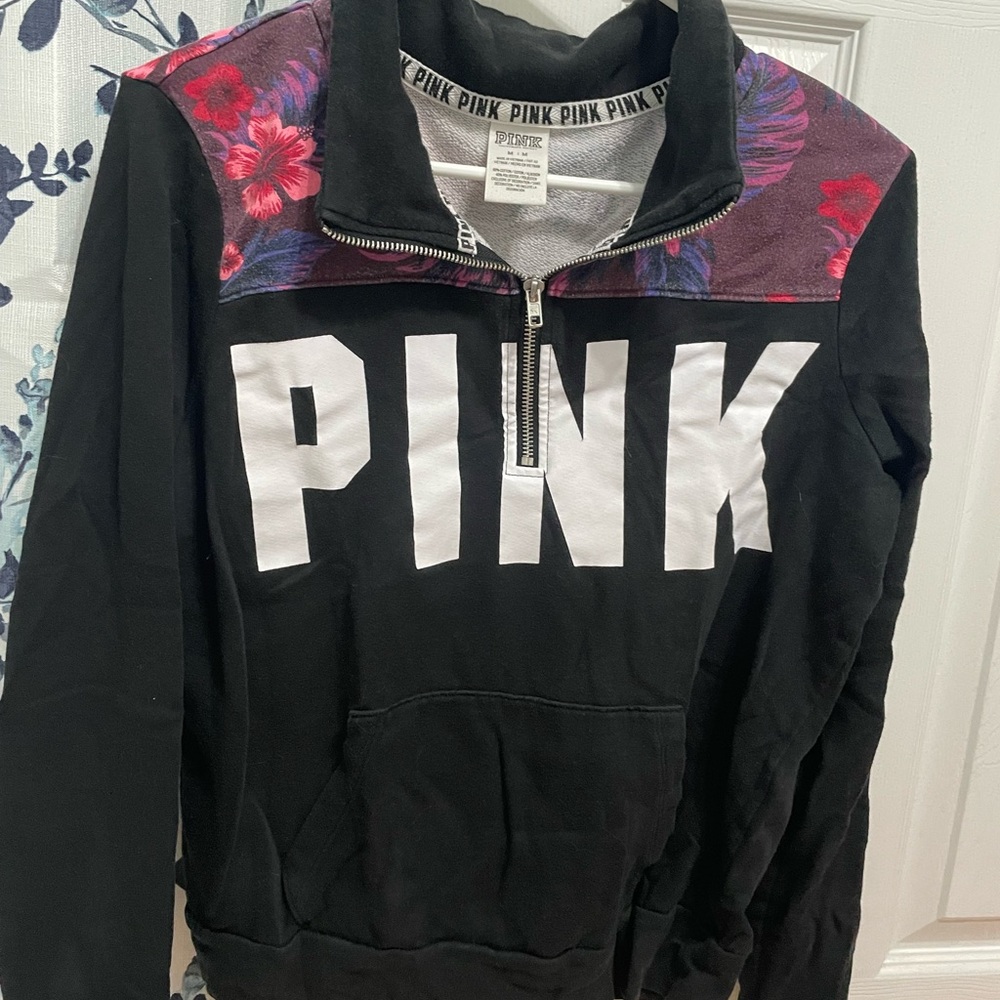 PINK Victoria's Secret Half Zip Sweatshirt w/ Floral shoulders